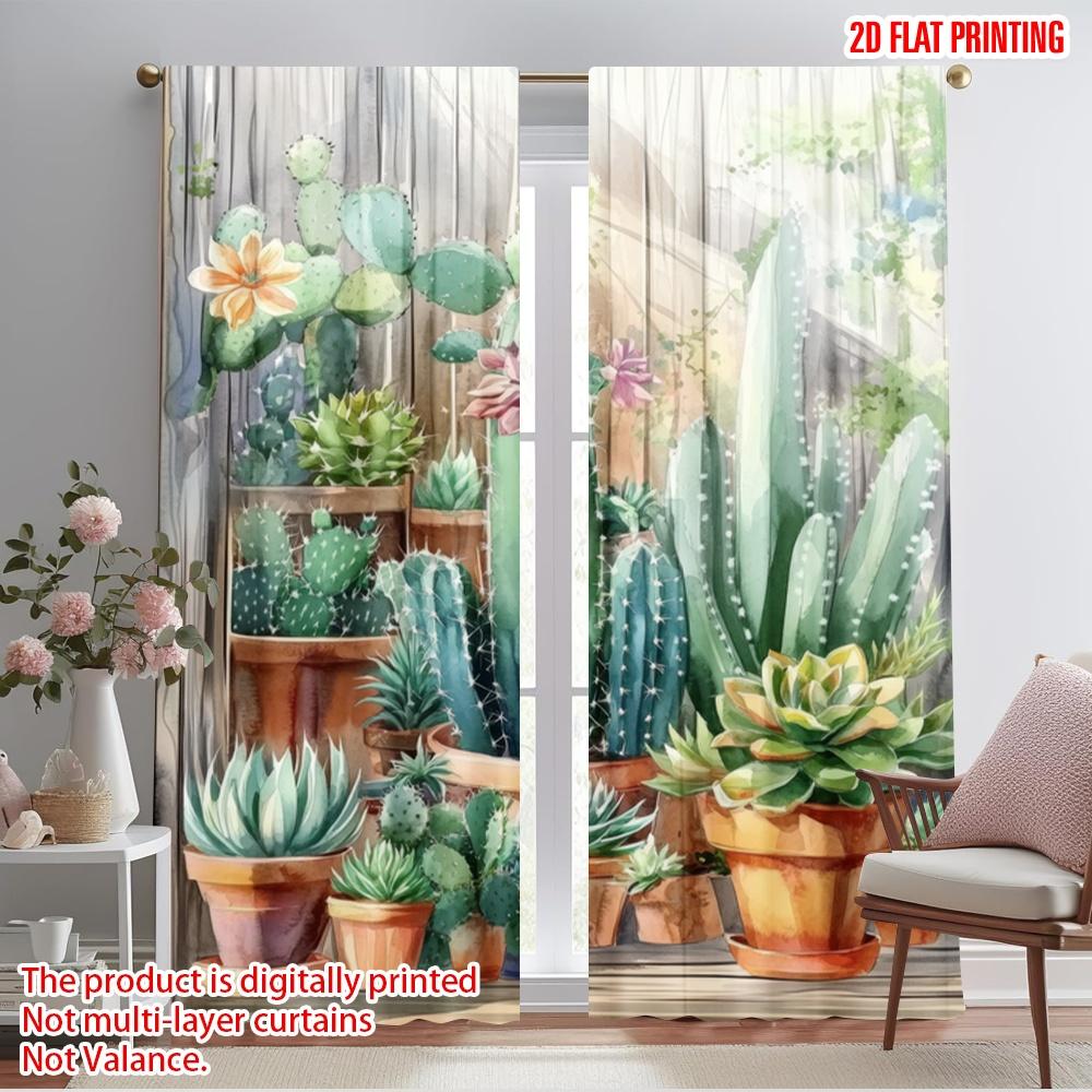 

2 шт., 2D печать на плоскости Популярные шторы Кактус Оазис Прочный полиэстер (без удилища) Украшения для дома для спальни, 52.50×116.00 CM 2pcs