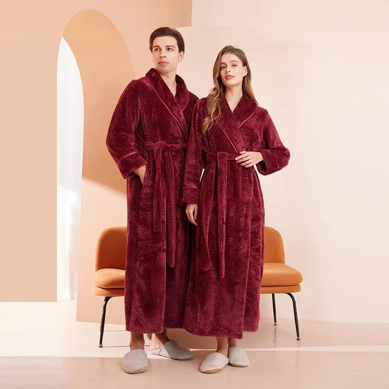 Casual Autumn and Winter New Couple Bathrobe Pajamas Trendy Men and Women Loose Thickened Long Flannel Long Pajamas