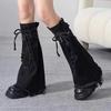 Japanese JK Lolita Y2K Denim Leg Warmers Denim Cloth Long Stockings Cross Trumpet Leg Covers  Women