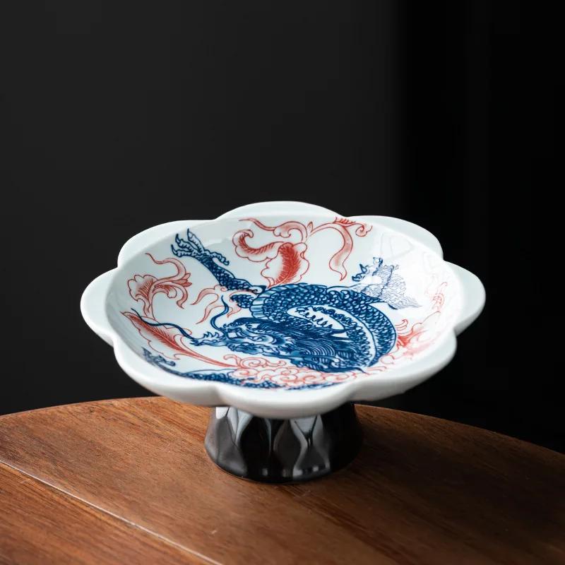 Haushaltsteller im chinesischen Stil zur Aufbewahrung von Nüssen und Keksen, blauweißes Porzellan, Obstteller, Wohnzimmertischplatte, Aufbewahrungstablett für Kleinkram
