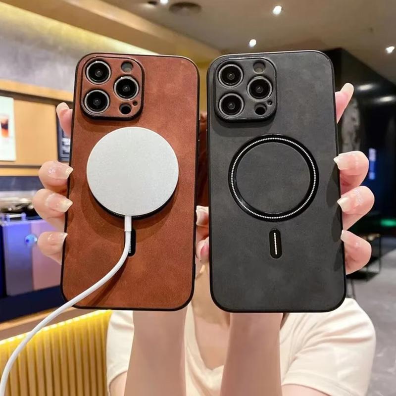 1Pc New Magnetic Iphone Case Luxury Retro Matte Leather Wireless Charge Case For Iphone 15 14 13 12 11 Pro Max Shockproof Cover