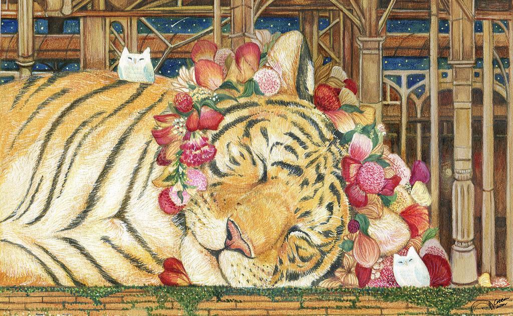 Pintoo 1000 Piece Plastic Jigsaw Puzzle Flower Difficult for No Clicks Into Place [Cotton Lion_Good Night, Tiger] (38X59cm) Adults, Pieces, [H2146]