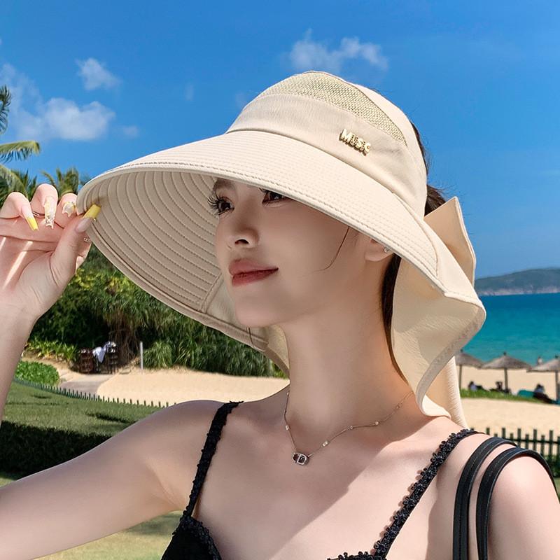 Polyester Wide Brim Sun Hat For Women With Neck Shield Summer Outdoor Sun Protection