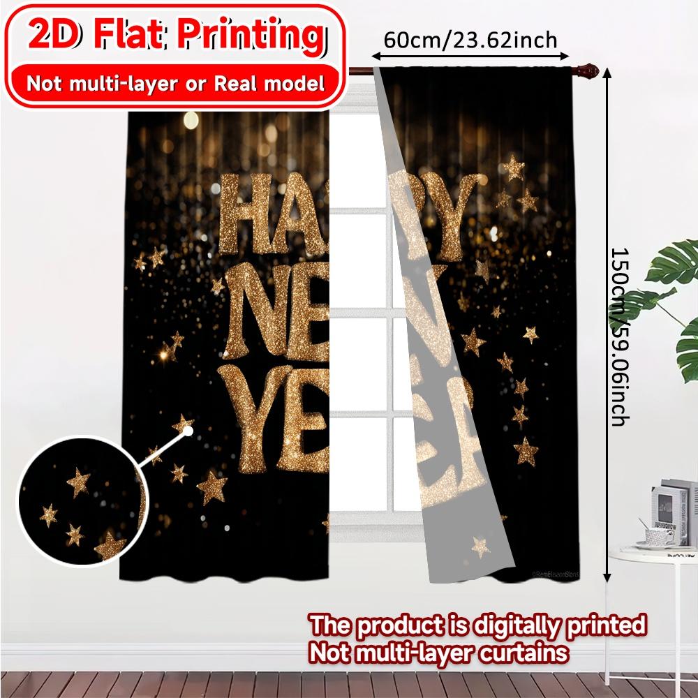 Set Of 2 Modern Flat Printing New Year Glow Curtain Fabric Versatile Polyester Curtains Room Decor Ldeal Living For Made