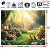 2D Easter Bunny Polyester Backdrop, Spring Garden Forest Background for Easter Party Decor