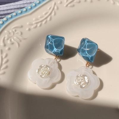 Blue Series Korean Style Butterfly & Flower Earrings - Trendy, Elegant Design for Women