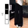 Women's High-Waisted Dark Blue Cotton Linen Wide-Leg Pants