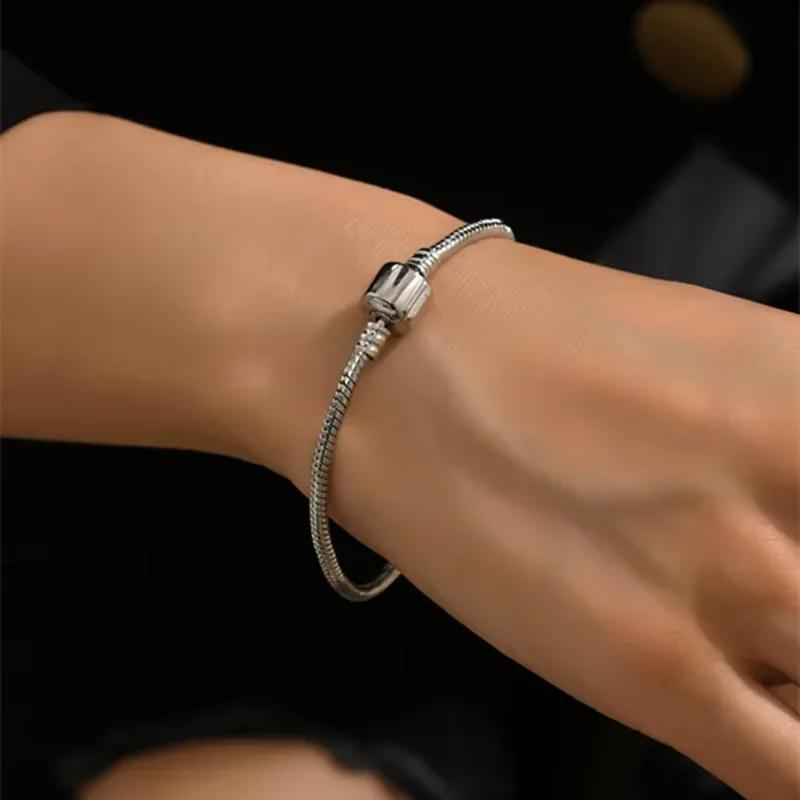 Handmade Original Fine Jewelry 925 Silver Charm Bracelet Soft and Smooth Snake Bone Bracelet for Women