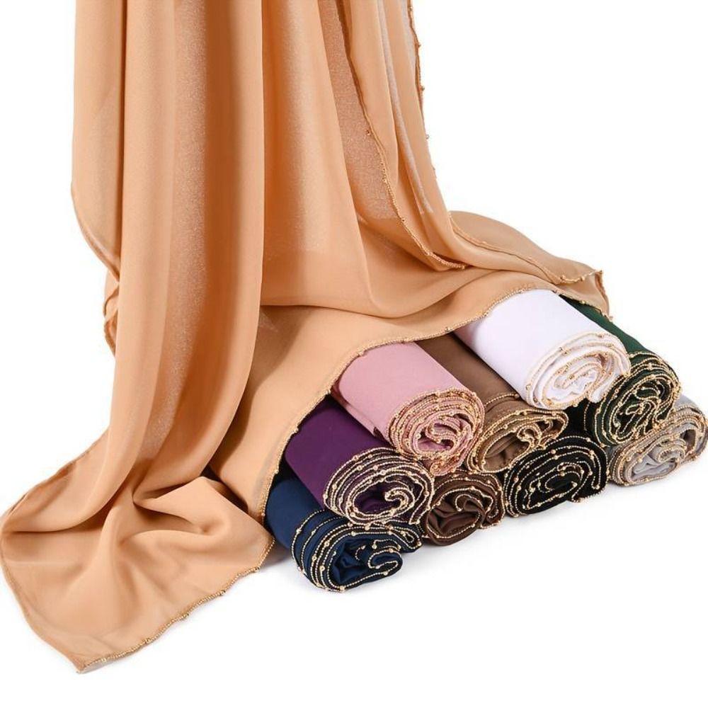 Long Ethnic Style Scarf Beads Chain Islamic Turban Fashion Wraps Shawl Daily