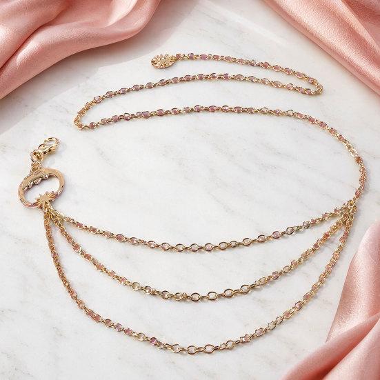 Boho Mond Körperkette, Mehrschichtiger Taillenkettengürtel, Metallbauch-Körperkette mit Sonnenanhänger, Rave Nachtclub Party Körper Schmuck Zubehör für Frauen