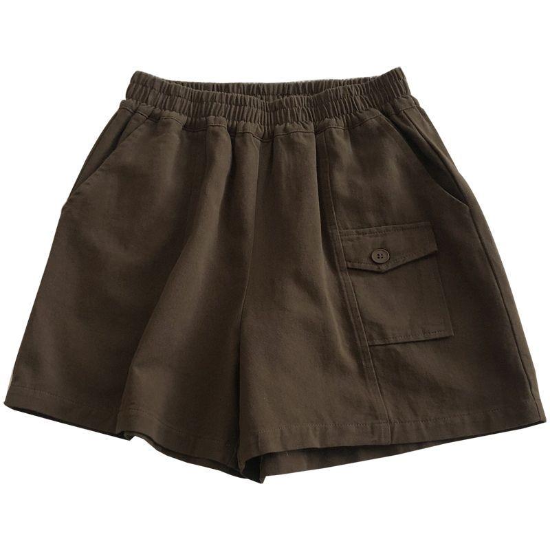 

Корейские свободные повседневные универсальные летние шорты с высокой посадкой и карманами женские 4XL темно-коричневого