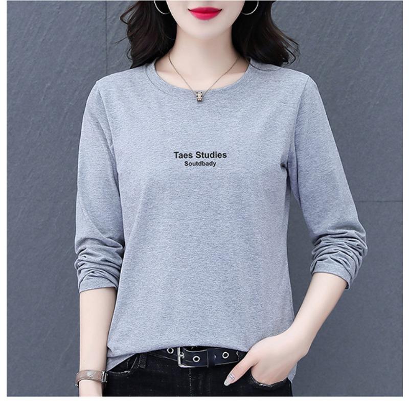 Round Neck Pure Cotton Long-sleeved Women's Spring and Autumn Thin New Loose Bottoming Shirt Top