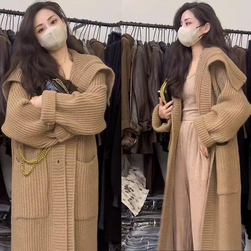 Women's Mid-Length Knit Lapel Sweater Coat - Autumn/Winter Loose Style