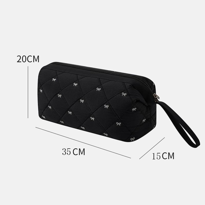 1Pc Women Hair Dryer Storage Bag For Travel Cute Bow Embroidery Quilted Hair Tools Waterproof Zipper Cosmetic Bags