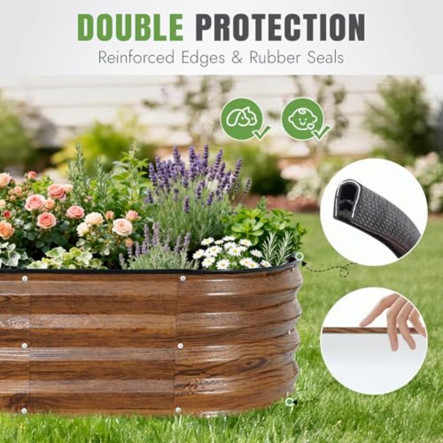 3Pcs Galvanized Raised Garden Bed Kit Outdoor Metal Raised Garden Beds for Vegetables Rust-Resistant Easy Assembly 4x2x1ft Oval