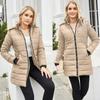 Women’s Hooded Jacket Cotton Padded Light Rain Water Resistant Zipper Closure Windproof Puffer Coats Hidden Side Pockets Winter Long Outwear