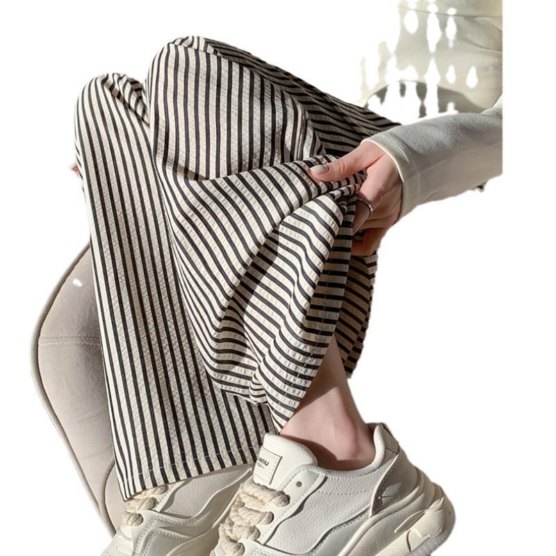 Lazy wind vertical striped wide-leg pants women's spring new products loose cover meat and thin high waist casual floor pants straight-leg pants