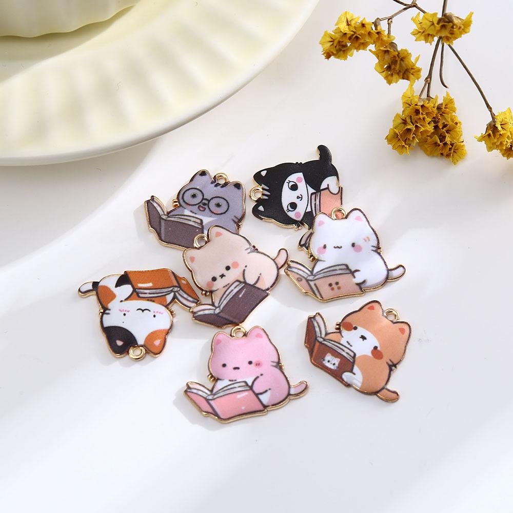Alloy Diy Jewelry Accessories, Reading Cat Oil Drop Pendant Simple Necklace Bracelet Pendant Jewelry Accessories