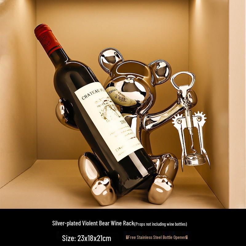 Elegant Ceramic Bear Wine Rack: Red Wine Display and Cup Holder for Luxurious Living Room Decor