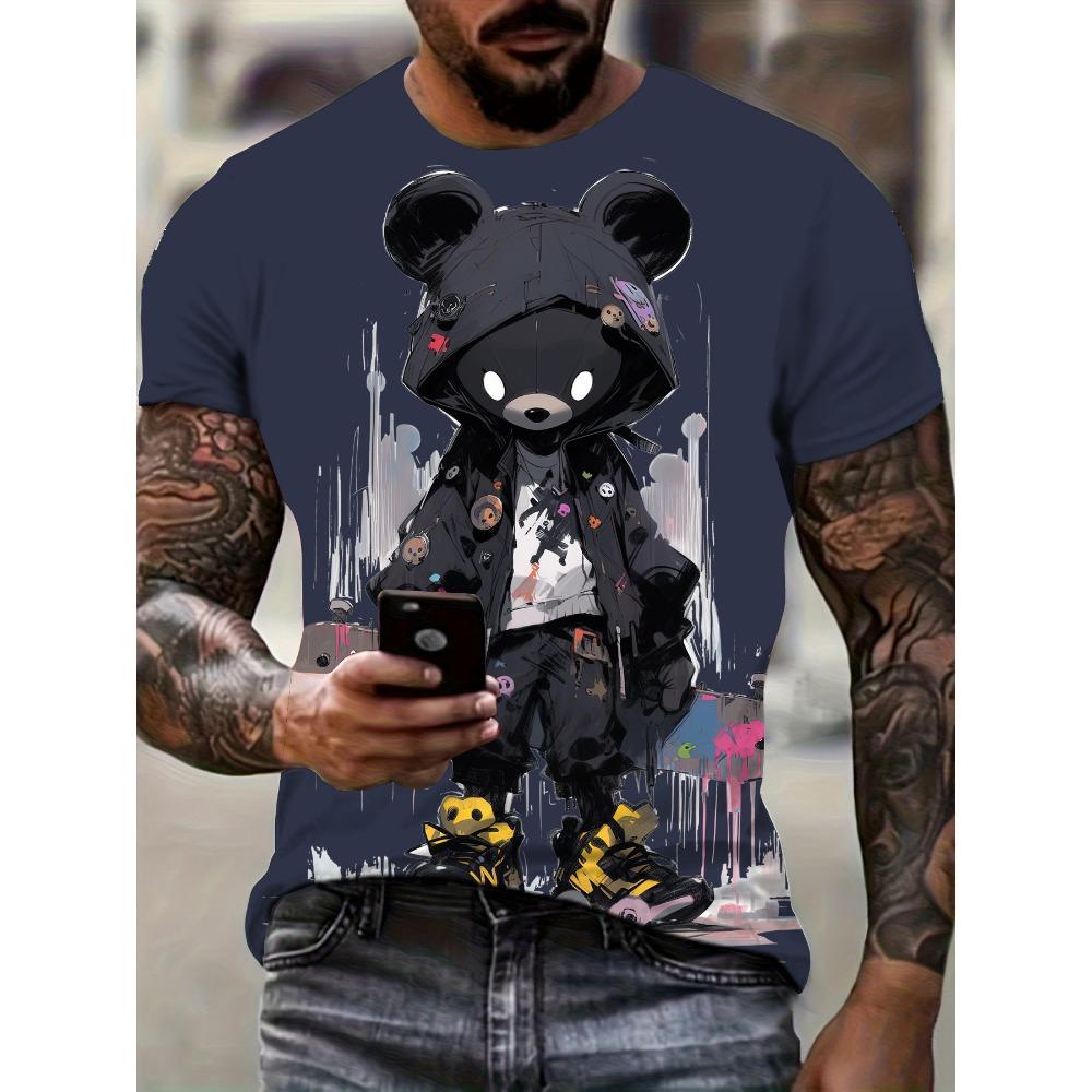 Men's Kids Casual Fashion T-shirt 3D Printing Anime Bear Pattern Printed T-shirt For Summer Daily Outdoor Streetwear Oversized Tops