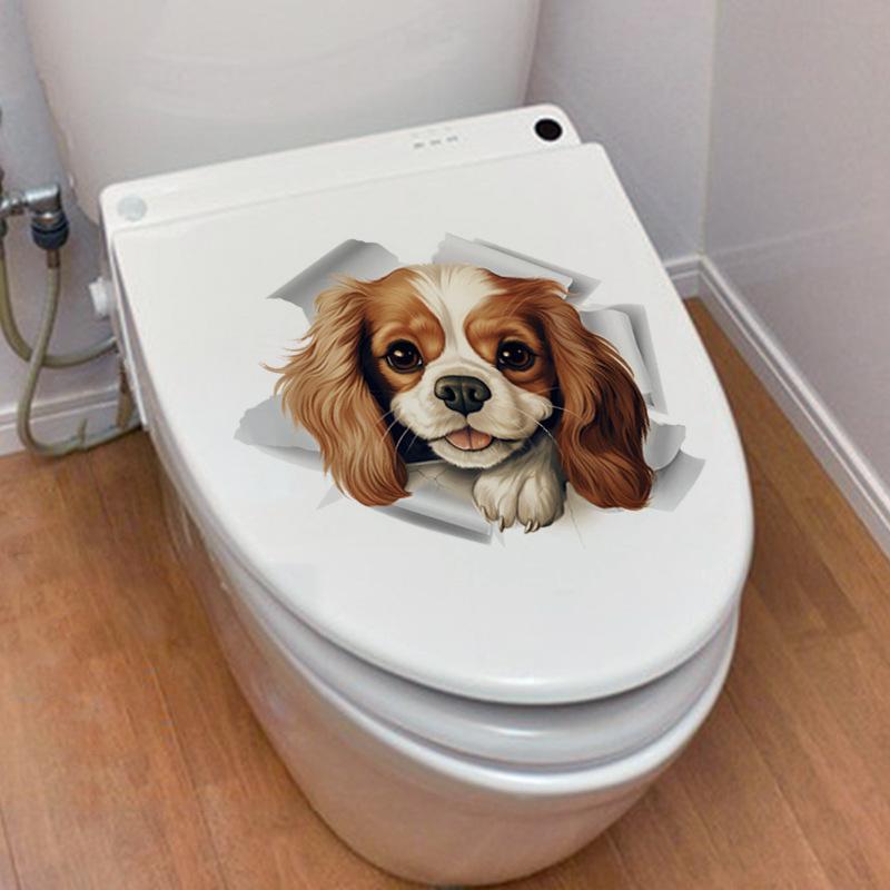 Cute Dog Toilet Stickers Bathroom Decoration Stickers Door Stickers Wall Waterproof Self-adhesive Decals