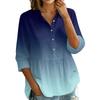 Women's Gradient Print Button Down Blouse - Three Quarter Sleeve, Notched Lapel, Loose Fit Casual Shirt Top