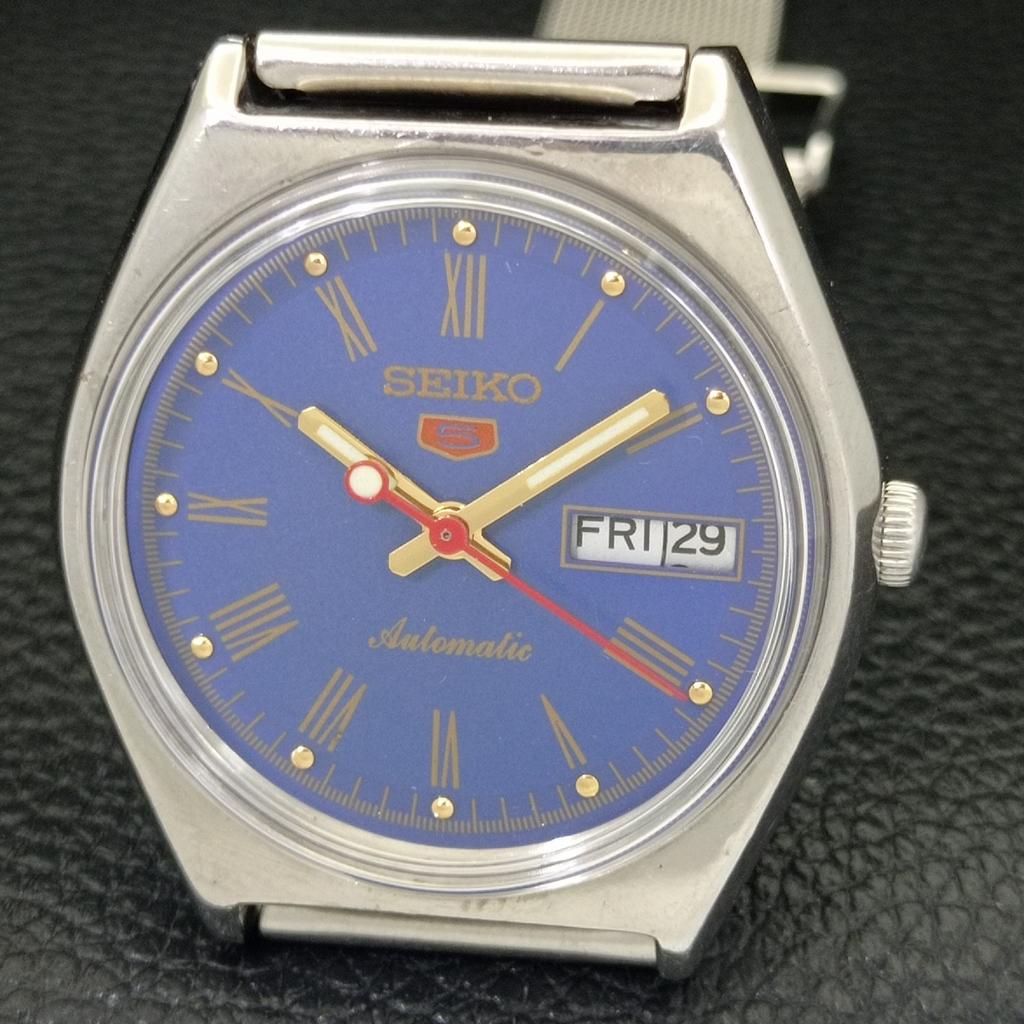 JAPAN VINTAGE SEIKO 5 AUTOMATIC 6319A MENS BLUE COLOR DIAL WATCH a701256-5 R206a-a701256