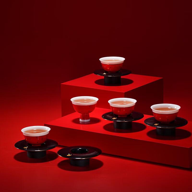 Wanqiantang  Ox Rushing to the Sky  Red Ceramic Kung Fu Tea Set