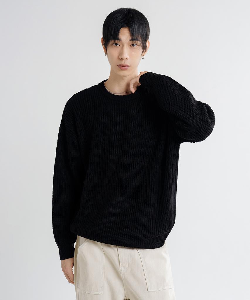 LEMAIN SECOND Oversized Voluminous Washable Crew Neck Hazzi Knit [Black]