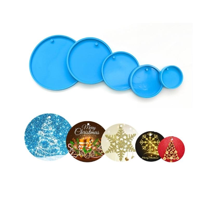 5x Resin Keychain Molds Round Silicone Keychain Mold Epoxy Resin Casting Molds with Hole Keychain Making for DIY Crafts