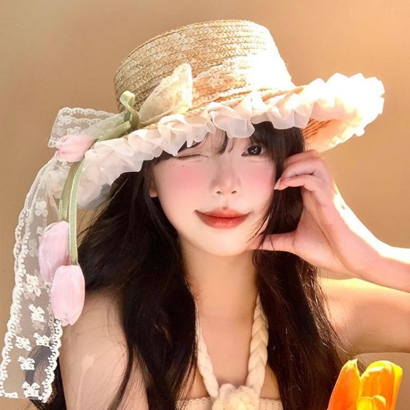 Straw Hat Women's Summer Sun Protection Hat Big Brim Sun Hat Seaside Vacation Beach Sun Hat Streamer Bow Cool Hat