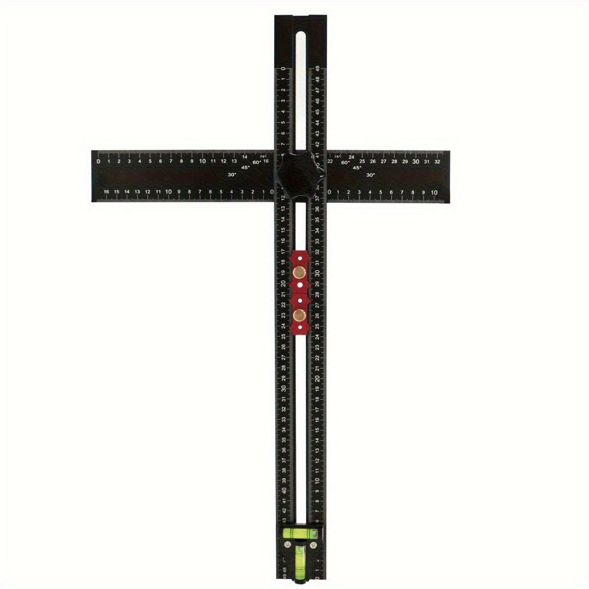 

2-in-1 Aluminum Alloy Accurate Scale T-Ruler & Drilling Template with Ergonomic Handle, 54cm/21.26in Cabinet Door Measuring Tool 1pc чорний