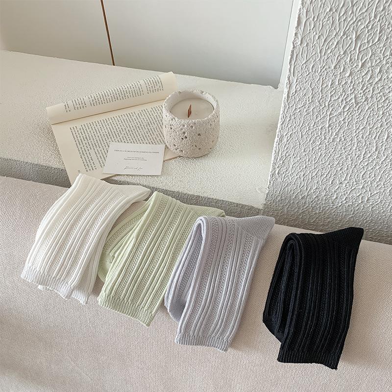 Socks Light And Breathable Medium Tube Socks Simple Solid Color Thin Strip Large Mesh Stacking Socks