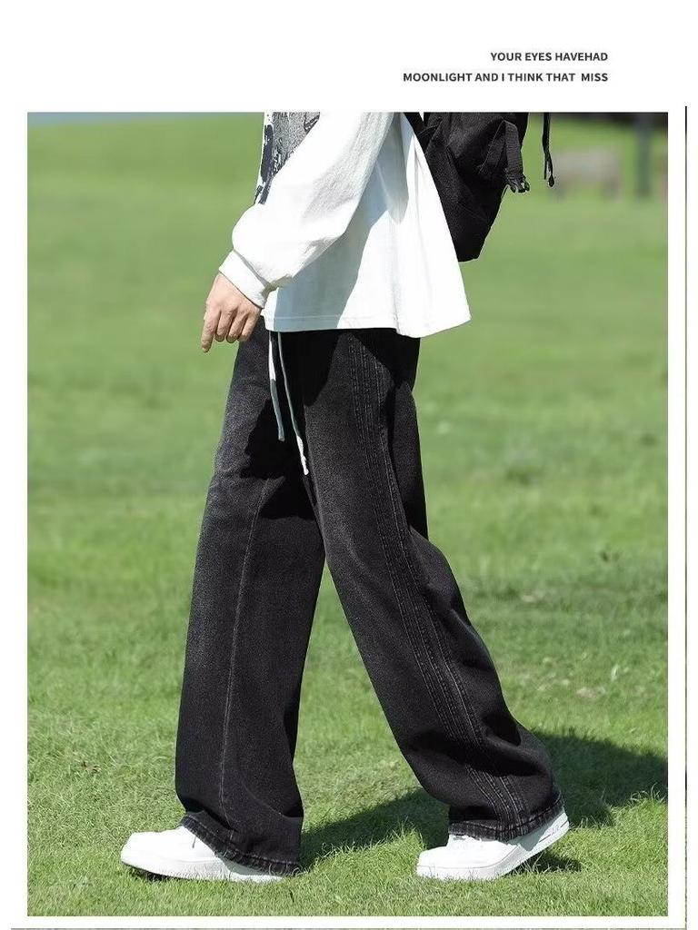 Men's American Retro Wide-Leg Straight Jeans - Youthful, Loose Fit for Spring & Autumn