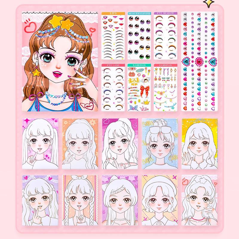 

Книга наклеек с нарядами и макияжем принцессы для девочек - наклейки с кристаллами и бриллиантами своими руками