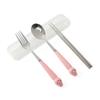 Ppaekkom Rabbit Portable Spoon and Fork Set (Pink)