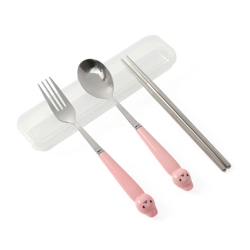 

Ppaekkom Rabbit Portable Spoon and Fork Set (Pink)