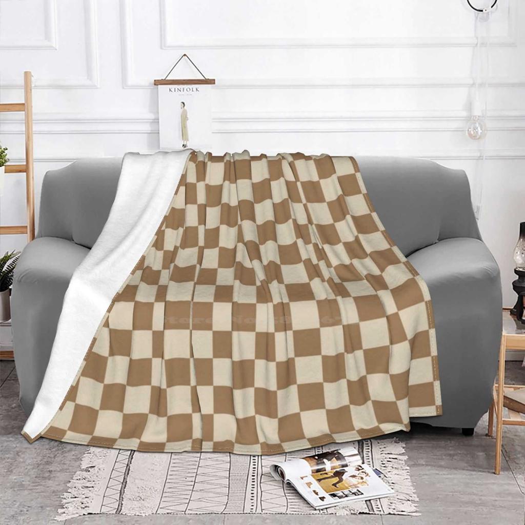 Checkerboard-Tan New Arrival Fashion Leisure Warm Flannel Blanket Tan Checkerboard Checkered Squares Checks Pattern Vsco