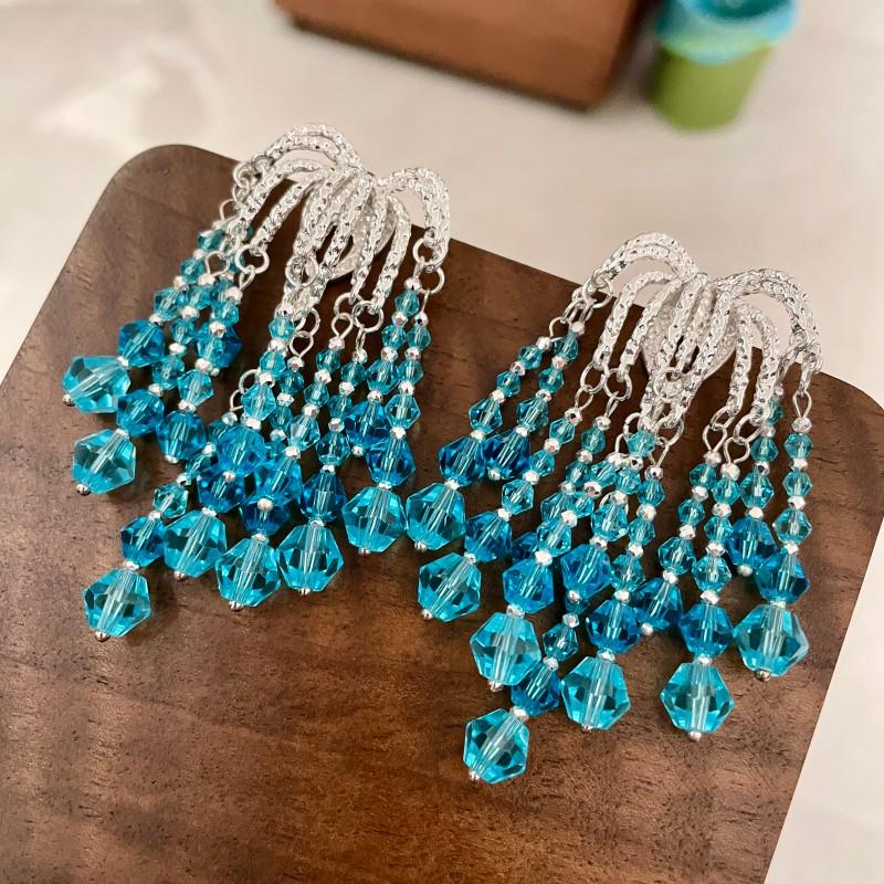 Vintage Blue Glass Bow Earrings - Retro Design Ornament