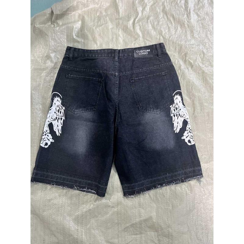 Pantaloni scurți Bermuda din denim spălat, largi, cu imprimeu stradal, stil vintage american, de vară