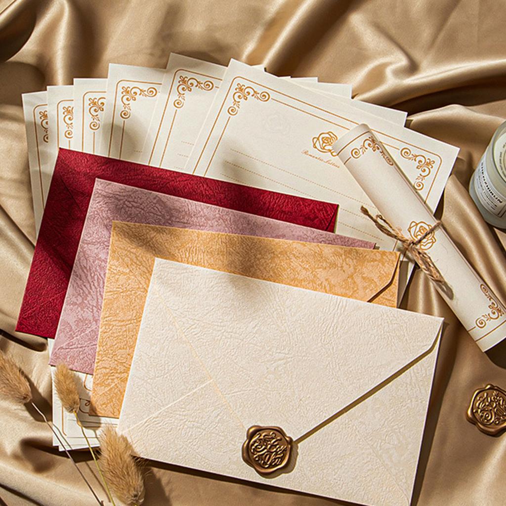 Vintage Stationery Envelopes Set with 6 Writting Paper Letter (Lined) 3 Matching Envelopes 3 Seal Stamp Sticker