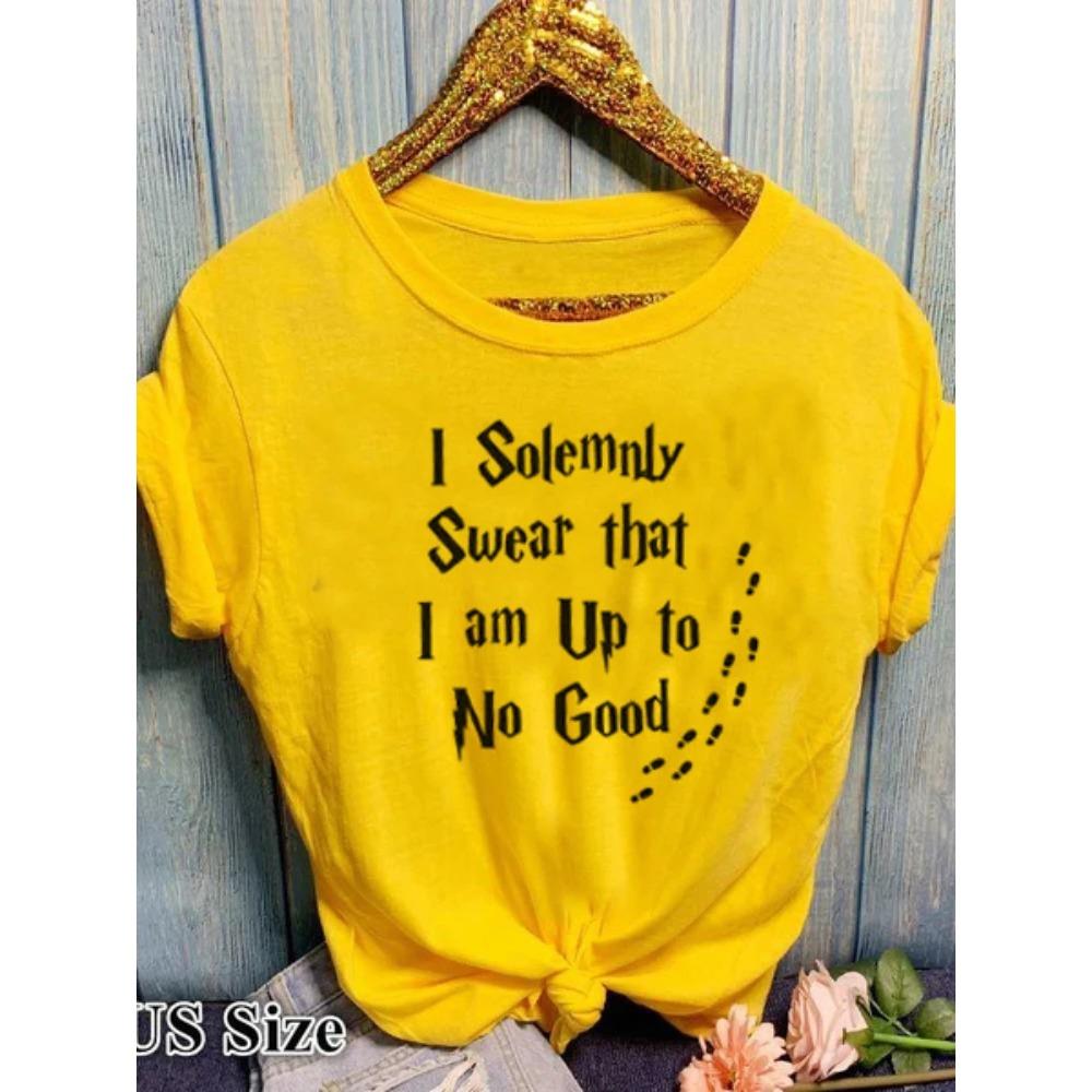 Lady Fashion Top I Solemnly Swear Letter Print T Shirt Women Short Sleeve O Neck Loose Tshirt Summer Shirt Tops