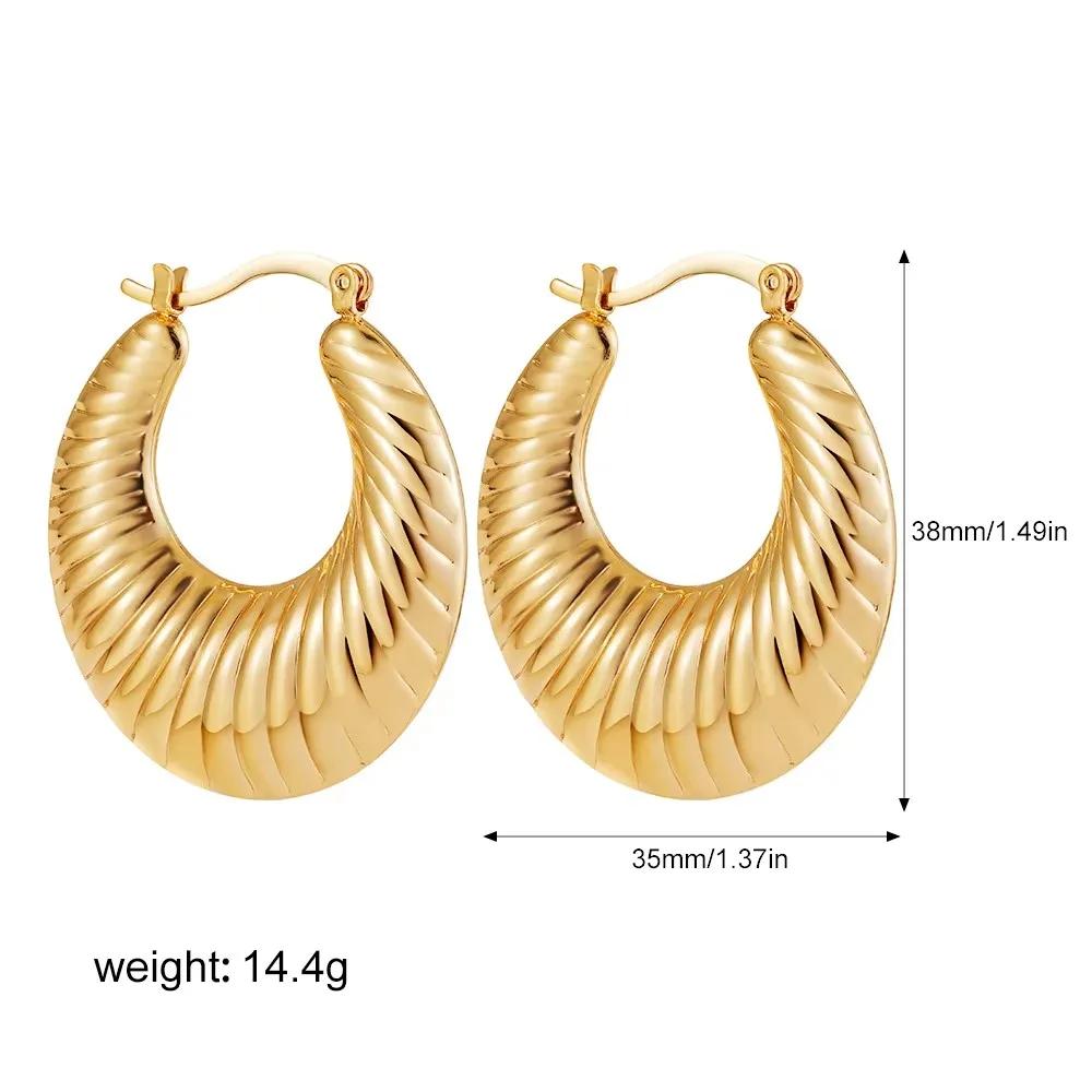 Vintage Stainless Steel Texture Chunky Hoop Earrings for Women Gold Plated Mini Circle Piercing Ear Buckle Statement Zircon