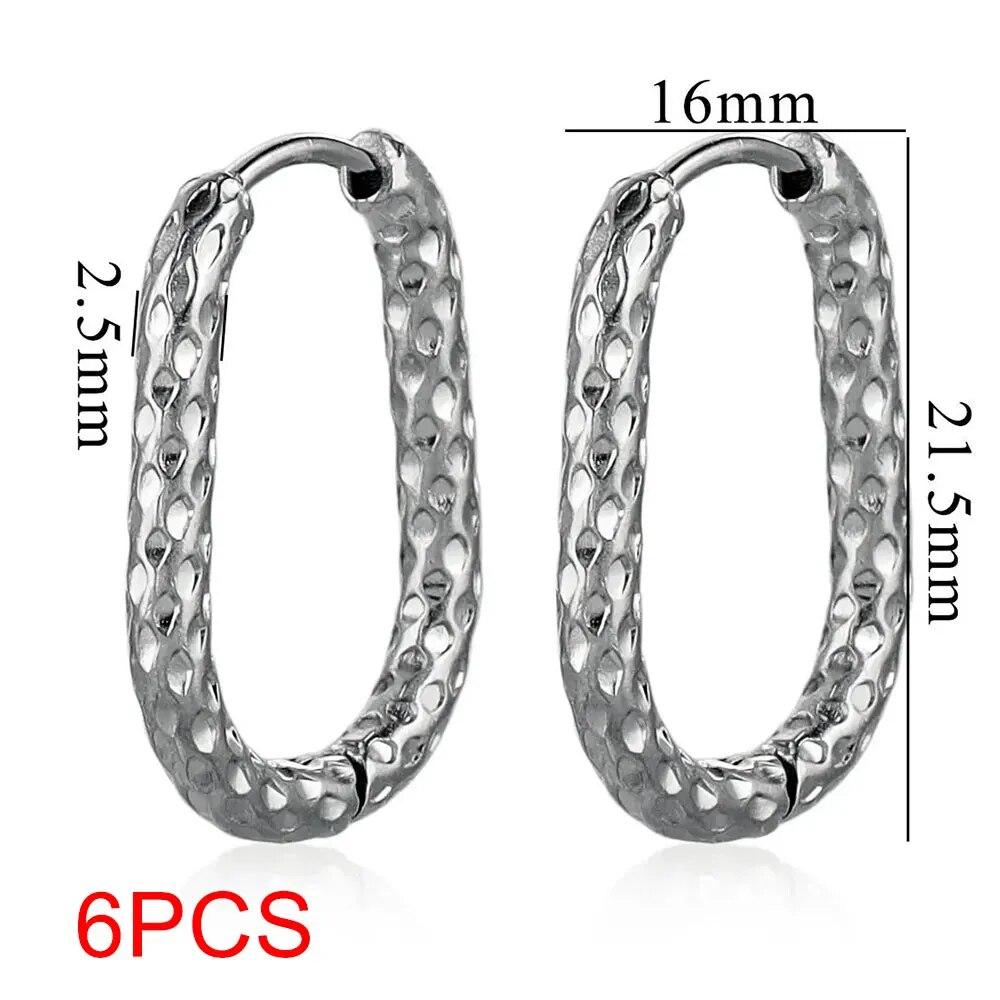 

6 шт. в партии, круглые серьги с тиснением из нержавеющей стали, позолоченные корейские серьги-кольца, серьги для женщин, металлические роскошные серьги
