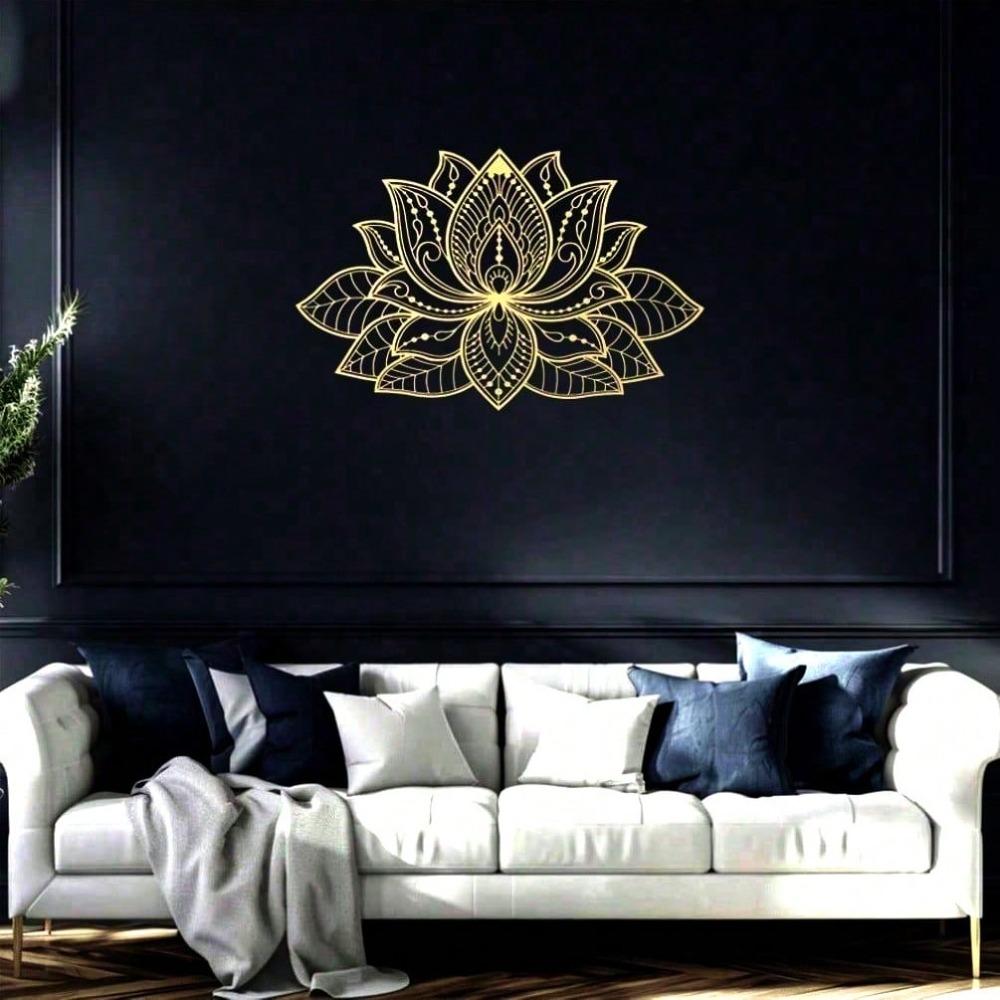 Glowing Lotus Mandala Metal Wall Art, Zen Decor for Home, Living Room, Bedroom, Indoor/Outdoor, Waterproof Rustproof