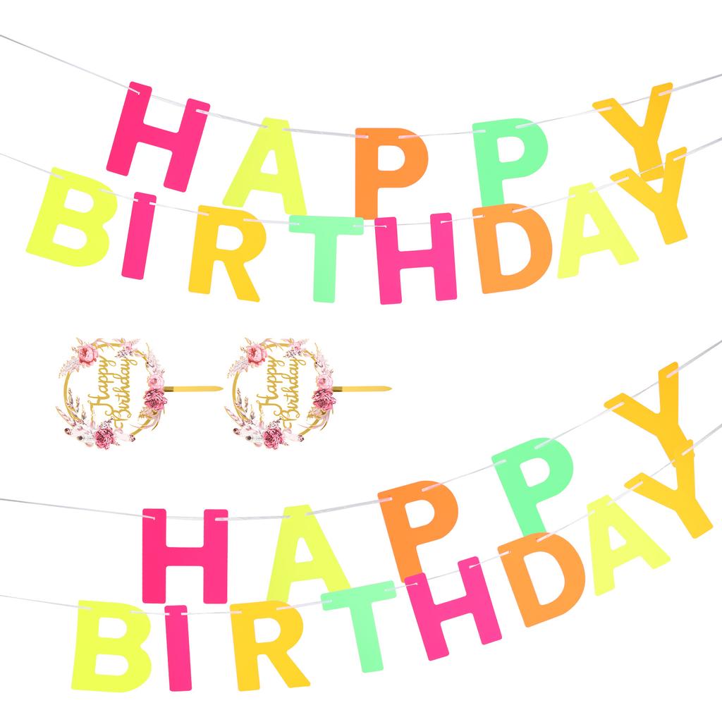 2 set födelsedagsbanderoll Dekoration Bokstavskort Blomma Akryl Tårtdekoration Festtillbehör