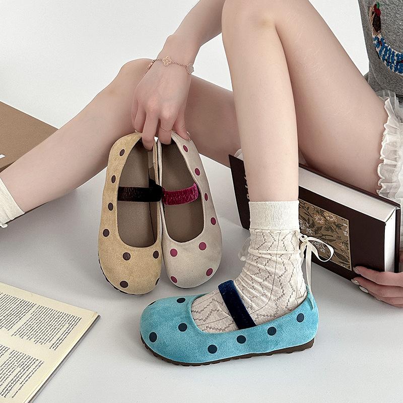 Cute polka dot Mary Jane single shoes women's summer new one-pedal flat-bottomed comfortable casual single shoes