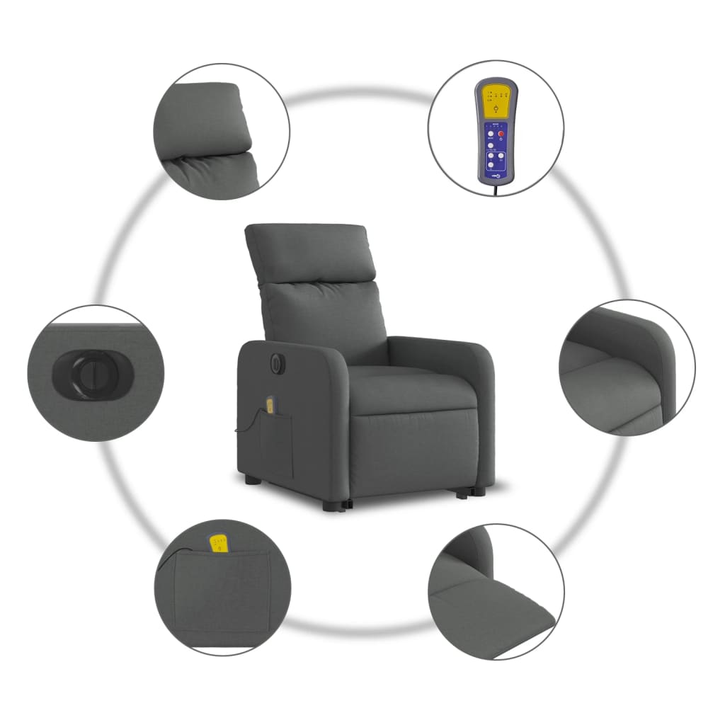 Vidaxl Podnoszony Fotel Masujący, Elektryczny, Rozkładany, Ciemnoszary