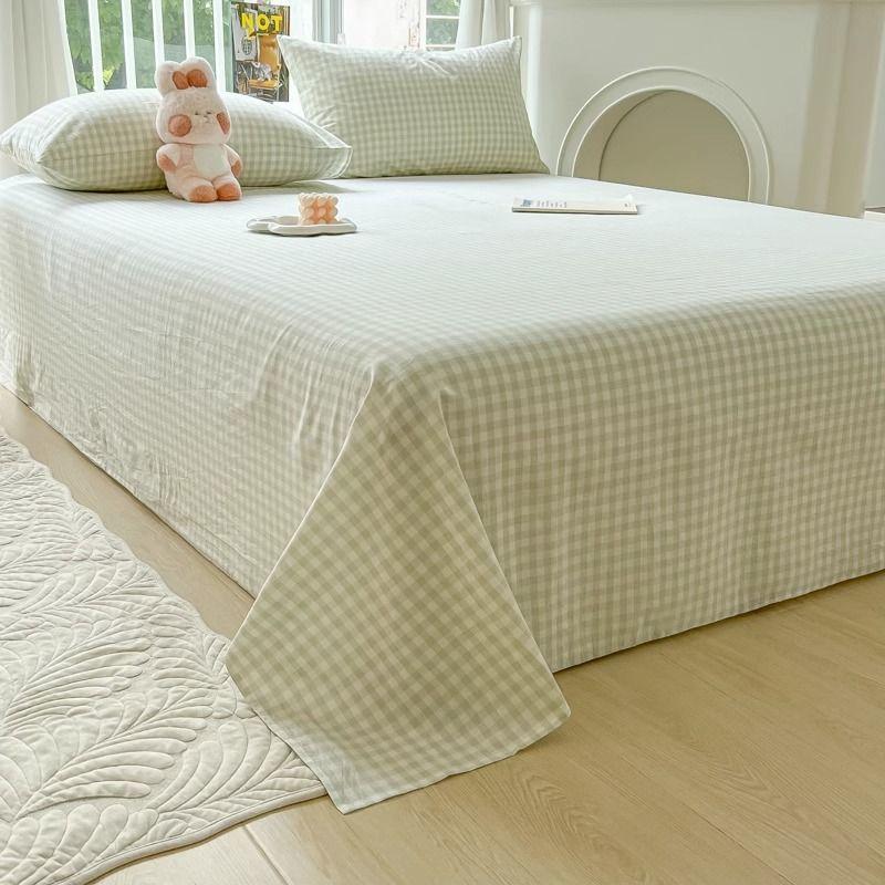 Plaid Thick Skin-friendly Pink Bed Sheet For Student Dorm Single Double Bed