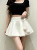 Women's French Sweet Spicy White Plush Knit A-line Mini Skirt with Fluffy Fur Ball Accent